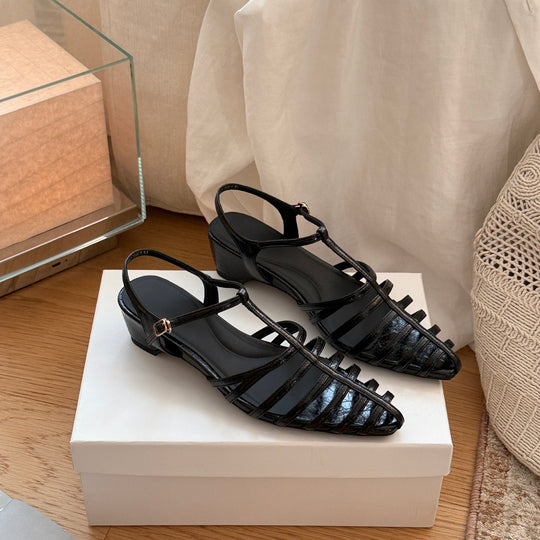 Damen elegante Slingback Sandalen mit goldener Metalloberfläche EB