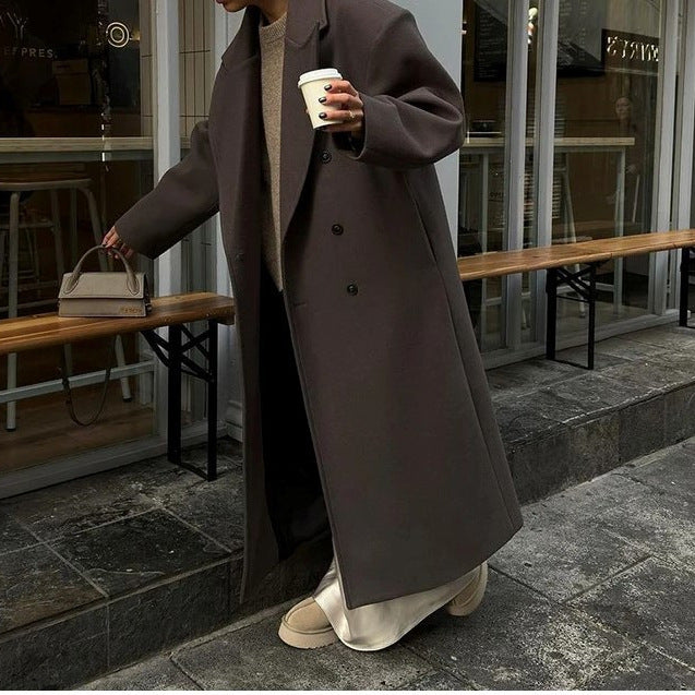 Damen Eleganter Wollmantel im Doppelreiher-Stil EB
