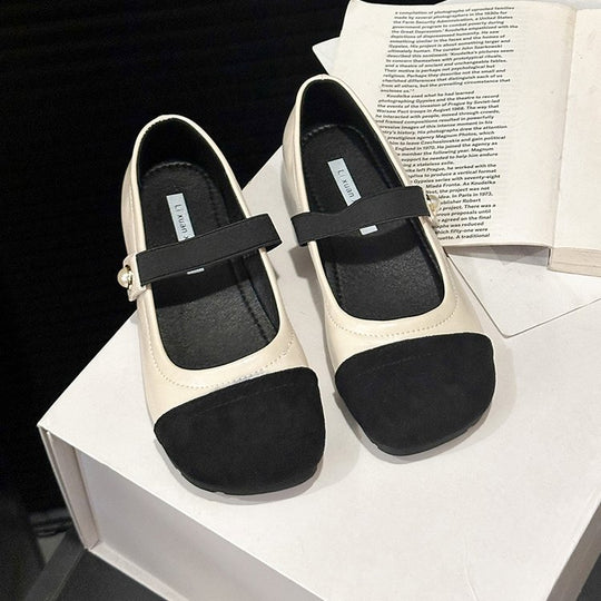 Damen elegante Ballerinas mit komfortablem Riemchen und modischer Perlenapplikation EB