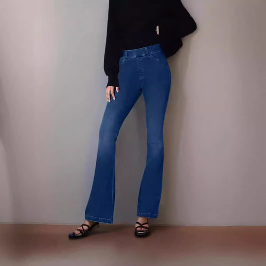 Damen Flared Jeans mit hoher Taille und dezentem Waschung EB