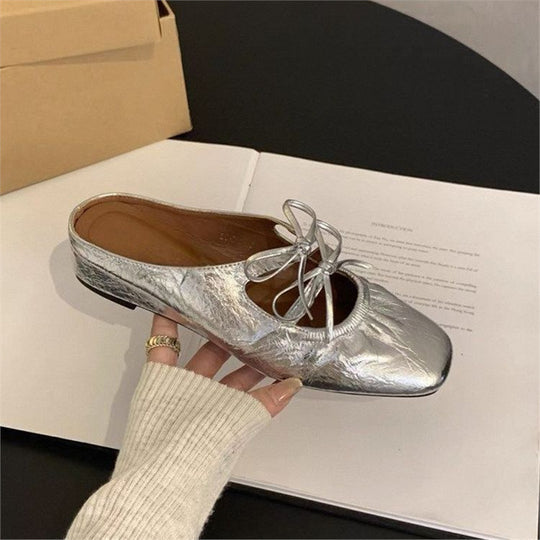 Damen Stylische Riemchen Mules mit dekorativem Schnürdetail EB