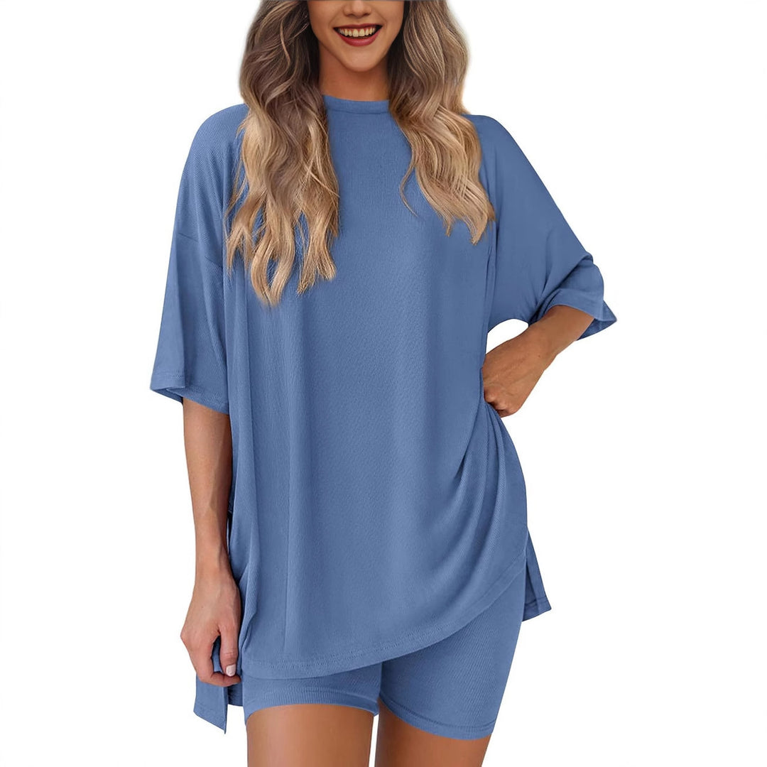 Damen Kurzes Pyjama-Set mit lockerem Shirt und Shorts EB