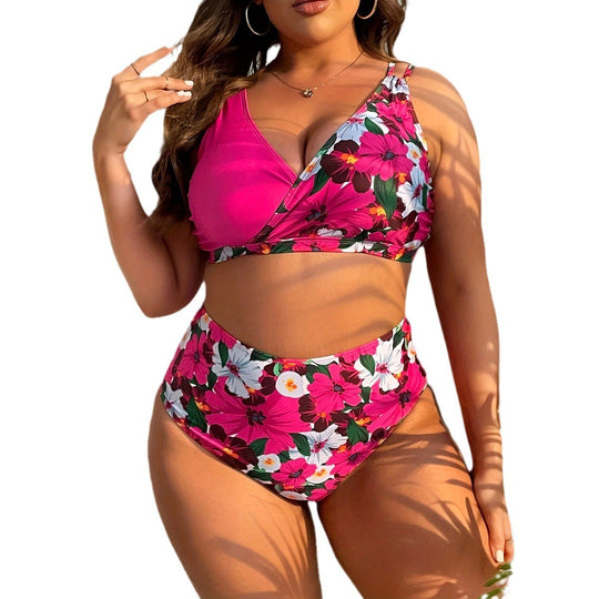 Damen Hochgeschnittenes Floral-Bikini-Set mit Wickeloberteil EB