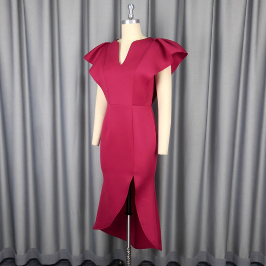 Damen figurbetontes Abendkleid mit voluminösen Rüschendetails EB