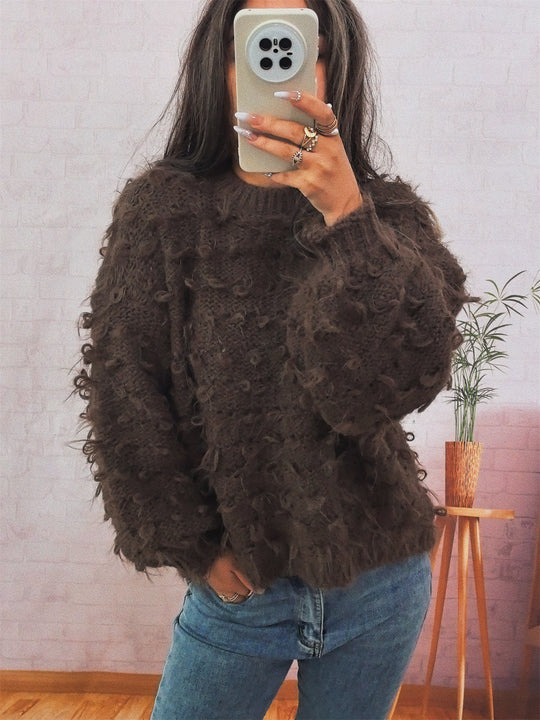 Damen lässiger Oversized-Pullover aus strukturiertem Material mit einzigartigem Design EB