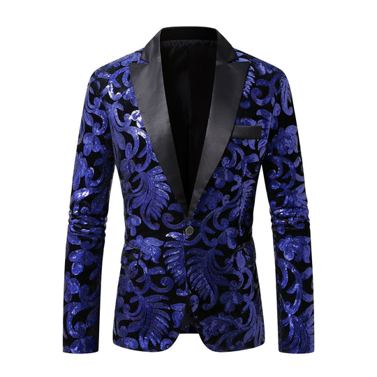 Herren eleganter Pailletten-Blazer im luxuriösen floralem Design EB