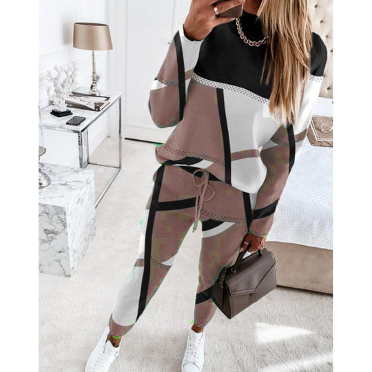 Damen trendy Sweatanzug mit grafischem Muster EB