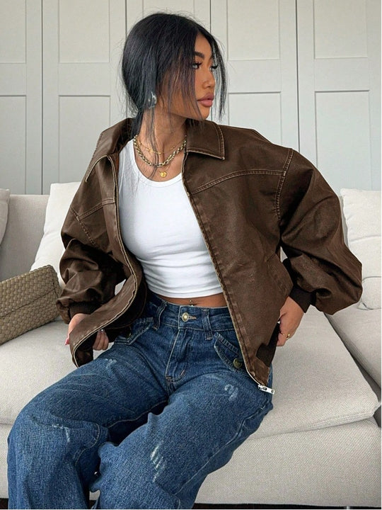 Damen oversized Bomberjacke mit lässigem Schnitt und voluminösen Ärmeln EB