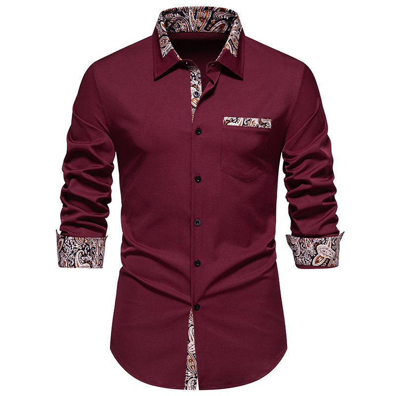 Herren klassisches Langarmhemd mit modernem Paisley-Muster EB