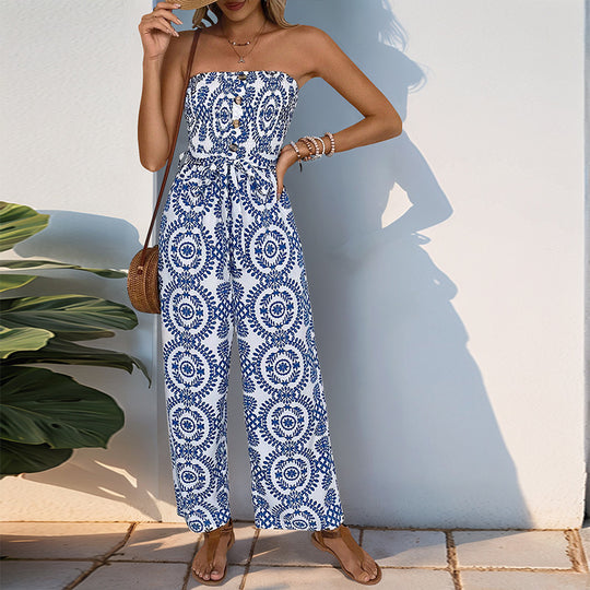 Damen Jumpsuit mit trendigem bandeau Design und praktischen Taschen EB