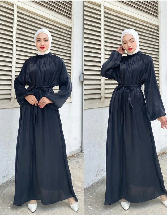 Damen Elegantes Langarmkleid mit Taillengürtel EB