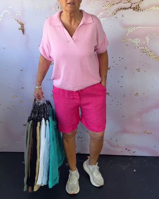 Damen nan Leinenmix-Relaxshorts mit elastischem Komfortbund und Eingrifftaschen EB