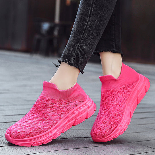 Damen Sportliche Slip-On Sneaker mit atmungsaktiver Strick-Oberfläche und dämpfender Laufsohle EB