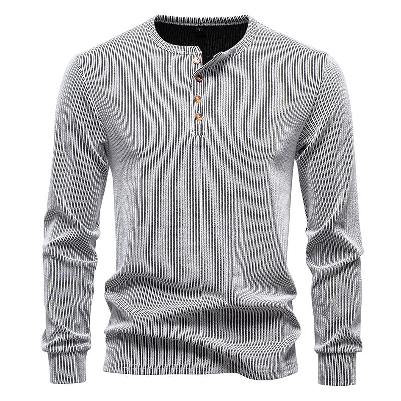 Herren Langarm Henley Shirt mit strukturiertem Streifenmuster EB