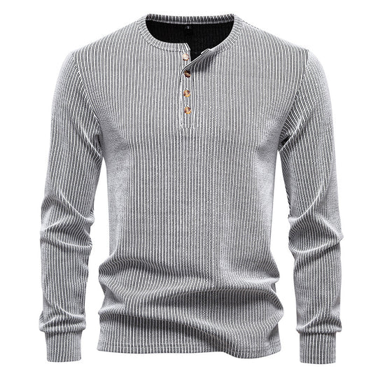 Herren Langarm Henley Shirt mit strukturiertem Streifenmuster EB