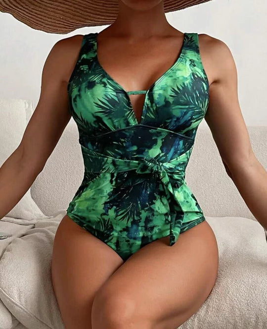 Damen Einteiler Badeanzug mit floralem Wickeldetail EB