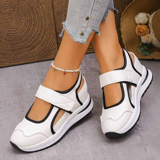 Damen sportliche Slingback-Sneakers mit Klettverschluss und leichter Keilsohle EB