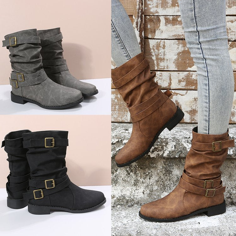 Damen Modische Stiefeletten mit verstellbaren Riemen und rutschfester Sohle EB