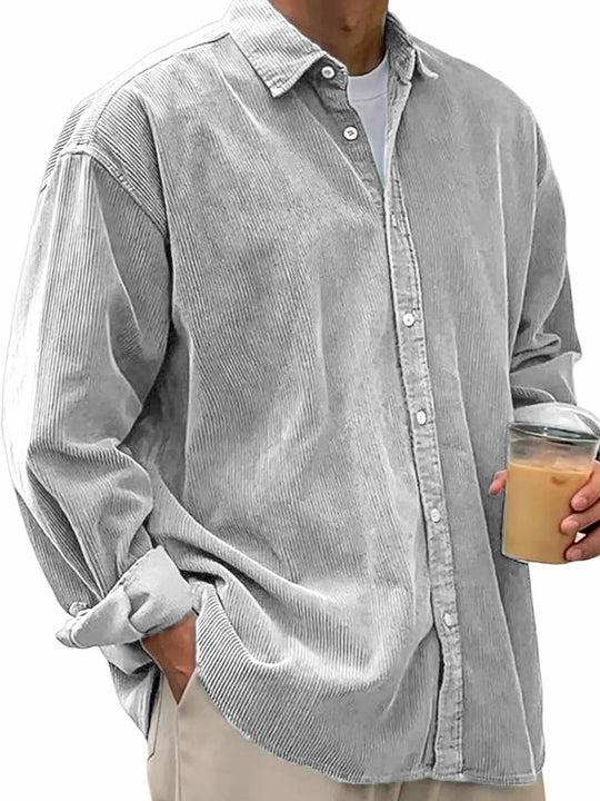 Herren nan langärmliges Oversize-Cordhemd mit Hemdkragen und durchgehender Knopfleiste EB