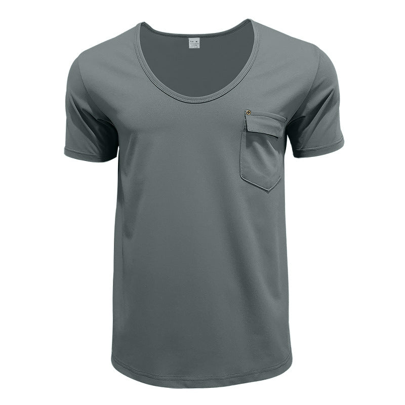 Herren Basic V-Ausschnitt T-Shirt mit Brusttasche EB