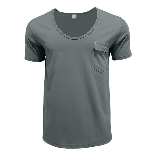 Herren Basic V-Ausschnitt T-Shirt mit Brusttasche EB