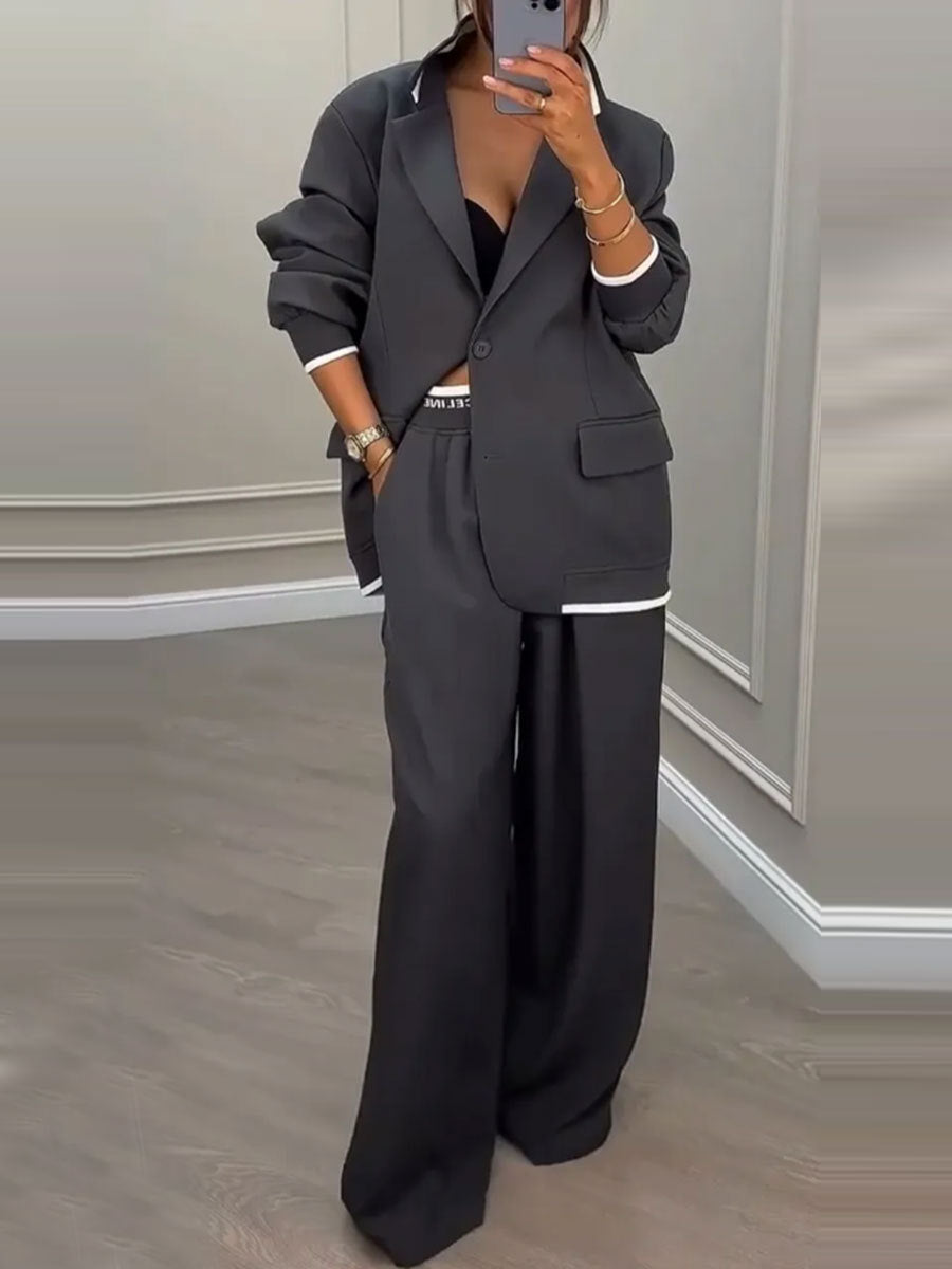 Damen elegantes Zweiteiler-Set mit oversized Blazer und weiter Hose EB