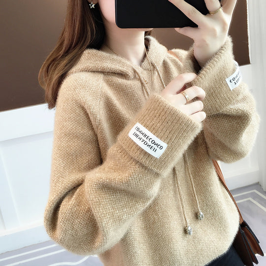 Damen Kuscheliger Hoodie mit Kordelzug und hohem Kragen EB