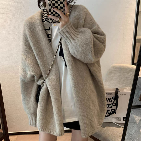 Damen Übergroßer und weicher Strickcardigan mit offenen Vorderteilen EB