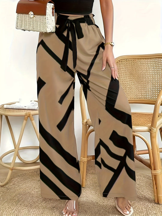 Damen Weite Palazzo-Hose mit modernem Grafikdruck und elastischem Bund EB