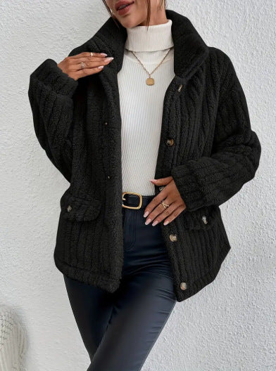 Damen Kuschelige Fleecejacke mit aufgesetzten Taschen EB