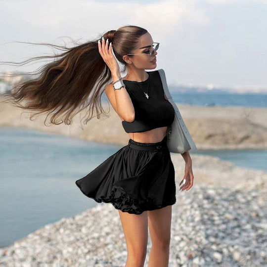 Damen Sportliches Crop-Top und Skaterrock Set EB
