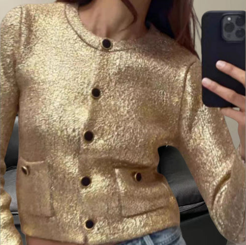 Damen Elegante Strickjacke mit luxuriösem Glitzer und praktischen Taschen EB