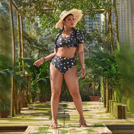Damen Bikini-Set mit romantischen Rüschendetails und floralem Muster EB