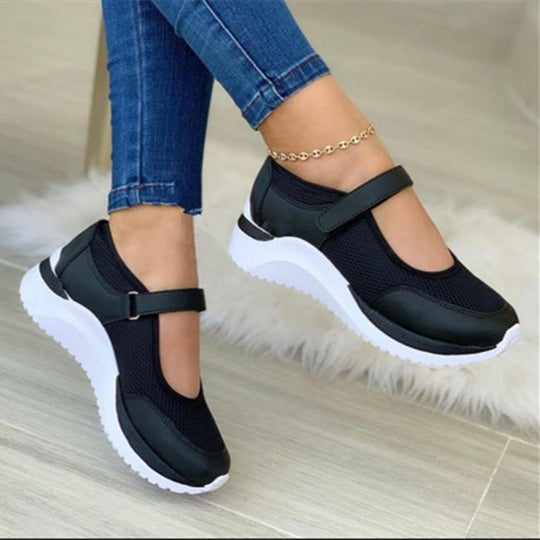 Damen Bequeme Sport-Sneaker mit verstellbarem Riemen EB