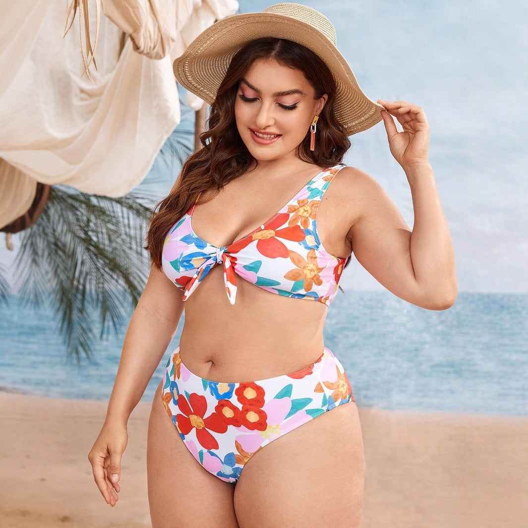 Damen Hochgeschnittenes Bikini-Set mit floralem Design EB