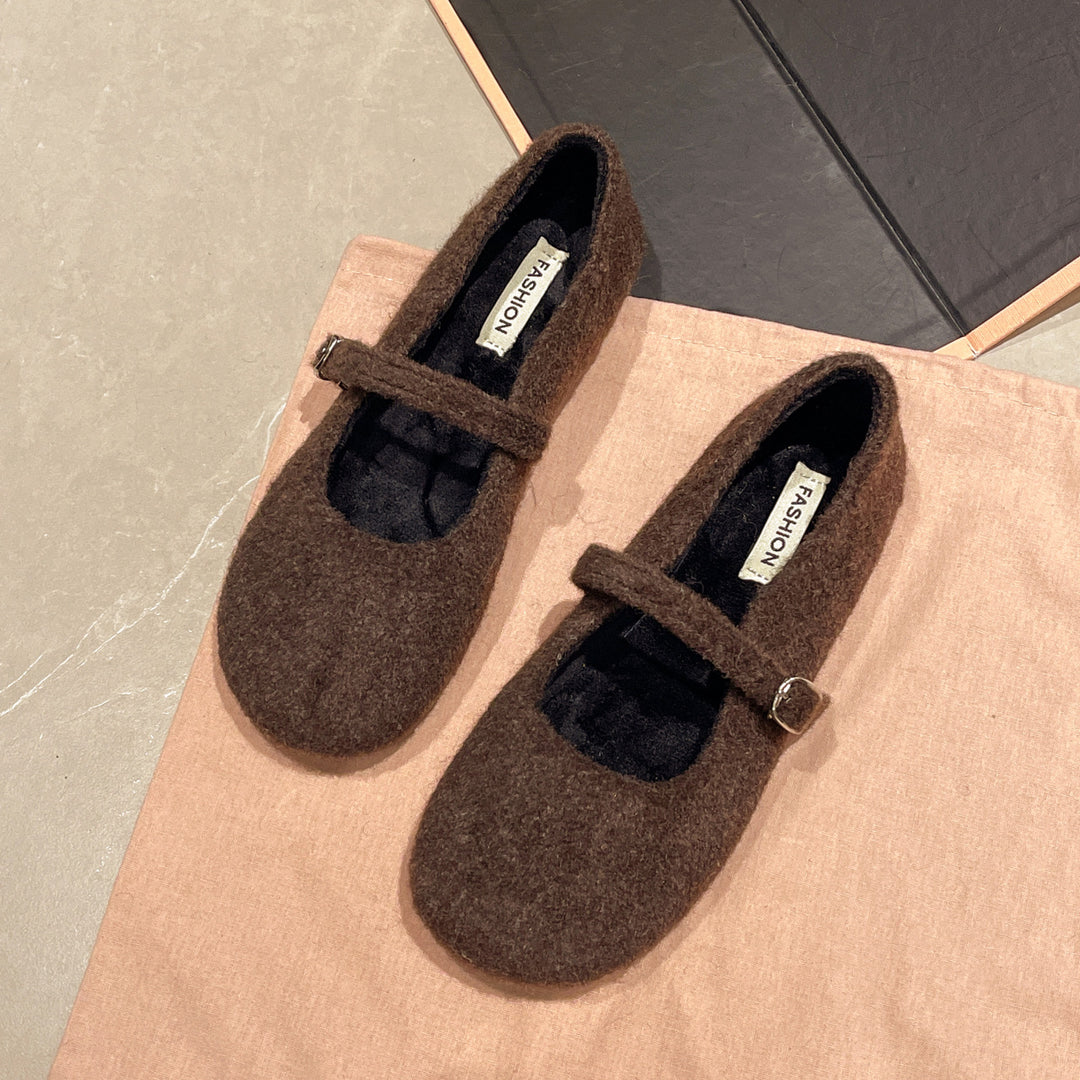 Damen Filzschuhe mit elegantem Riemchen und bequemer Sohle EB