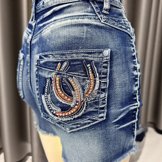 Damen Jeansshorts mit einzigartigem Stickmuster und lässigem Schnitt EB