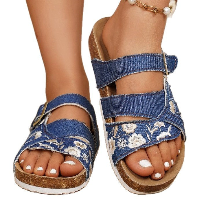Damen modische Komfortsandalen mit dekorativem Blumenstick EB