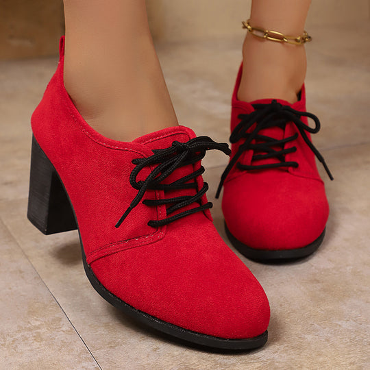 Damen elegante Plateau-Schnürschuhe mit modischem Blockabsatz und komfortablem Fußbett EB