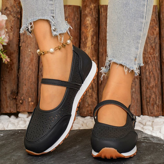 Damen Atmungsaktive Ballerinas mit dekorativer Perforation EB