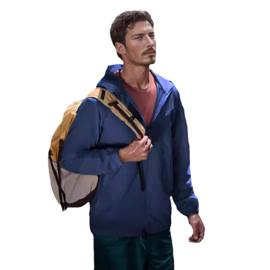 Herren funktionale Outdoor-Jacke mit verstellbarem Kapuzenkragen und atmungsaktiven Einsätzen EB