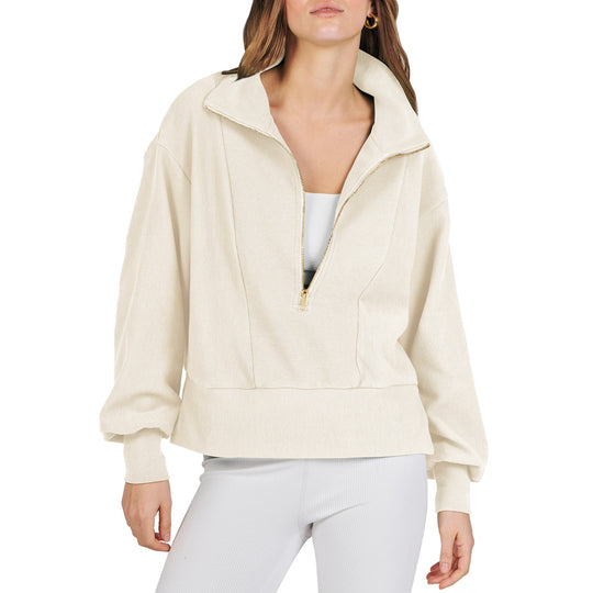 Damen sportlicher Pullover mit hohem Kragen und Reißverschluss EB