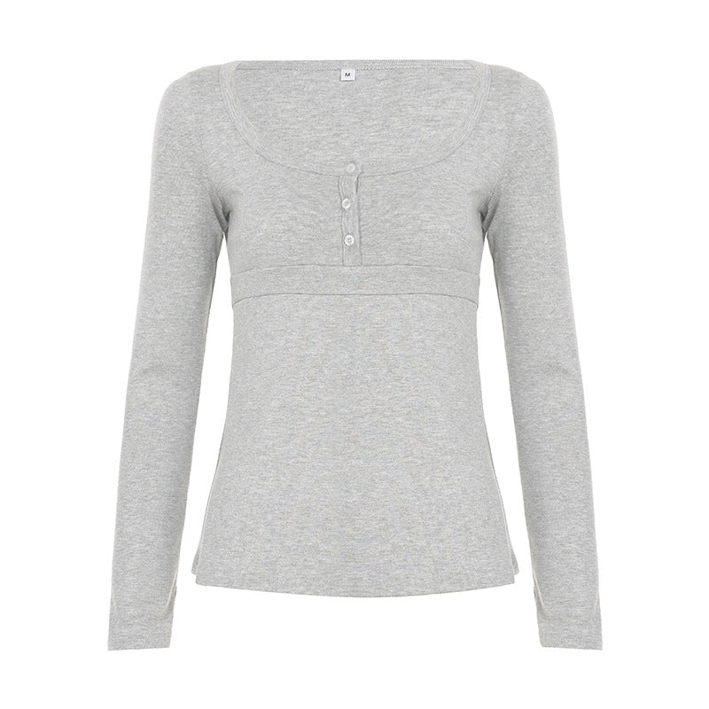 Damen nan tailliertes Still-Longsleeve mit Knopfleiste, Unterbrustnaht und elastischem Jersey EB