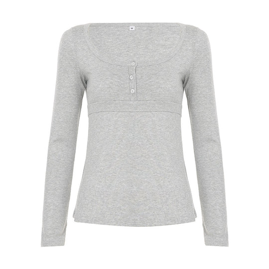Damen nan tailliertes Still-Longsleeve mit Knopfleiste, Unterbrustnaht und elastischem Jersey EB