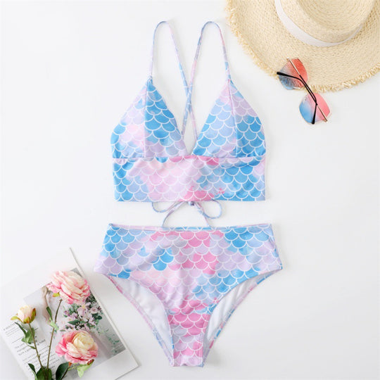 Damen Bikini-Set mit verstellbaren Trägern und modischem Schuppendesign EB