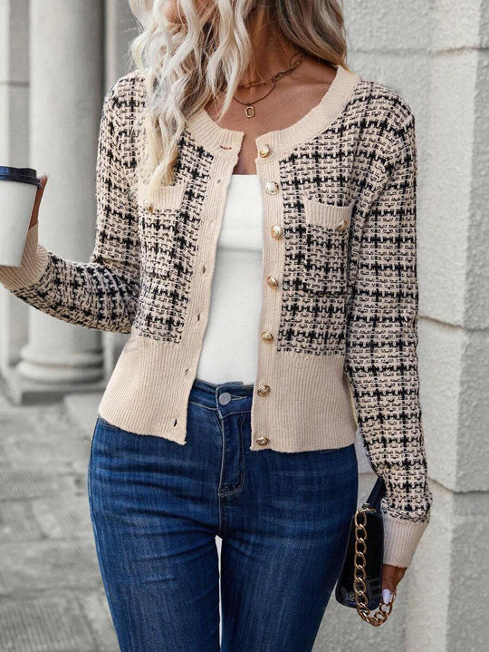 Damen stilvolle Strickjacke mit goldenen Knöpfen EB
