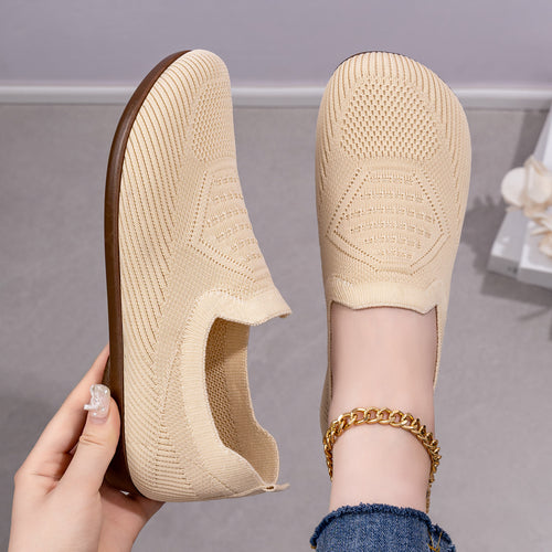 Damen nan gestrickter Komfort-Slip-On Halbschuh mit sockenähnlichem Schaft, gepolstertem Memory-Fußbett und flexibler Leichtlaufsohle EB
