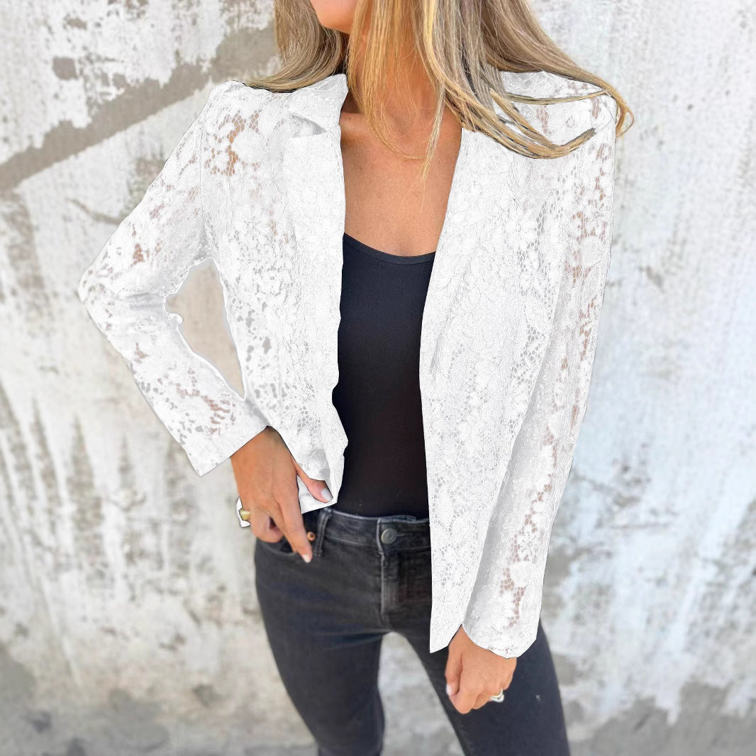 Damen Transparente Spitzenjacke mit elegantem Schnitt EB