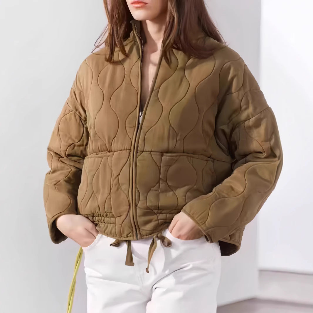 Damen gesteppte Oversized-Jacke mit hohem Kragen und elastischem Bund EB