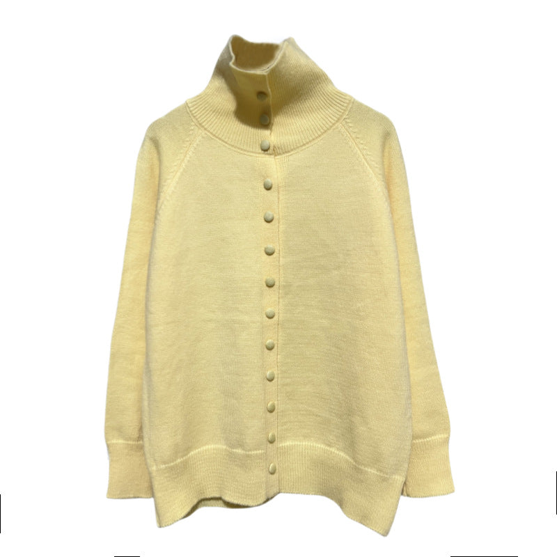 Damen Hochwertiger Strickcardigan mit Stehkragen und Knopfdetails EB